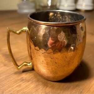 Copper Hammered Moscow Mule 4" Mug with Brass Handle Marked: ODI Made in India